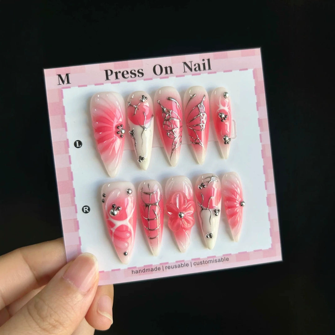 Decorative Press-On Nail Set with Unique Design Features