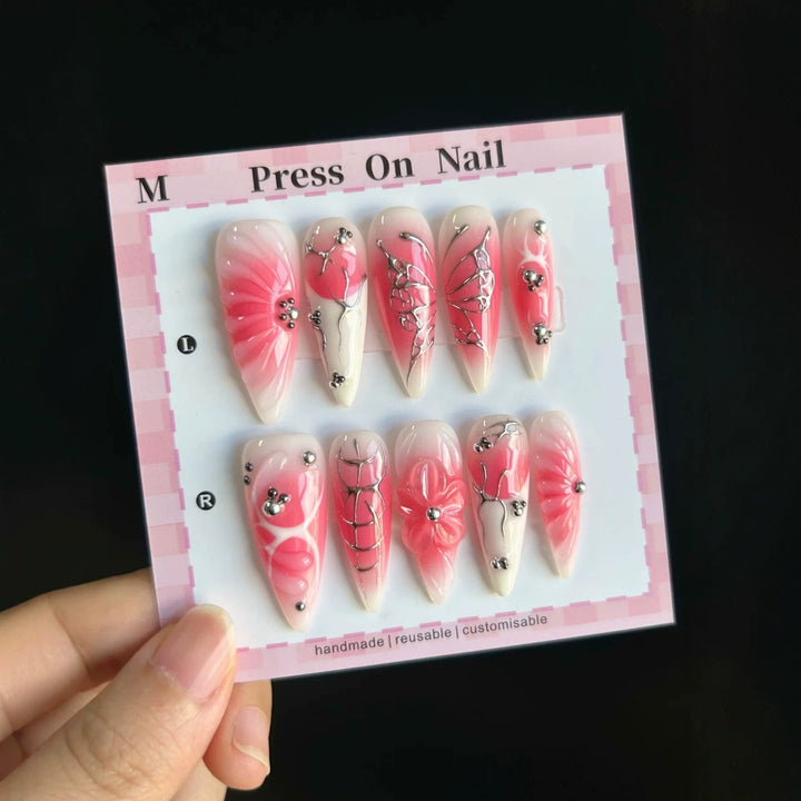 Decorative Press-On Nail Set with Unique Design Features