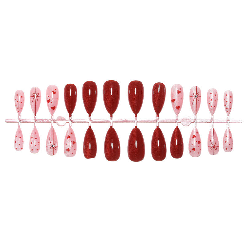 Decorative Press-On Nail Set with Heart and Bow Designs Stornfield