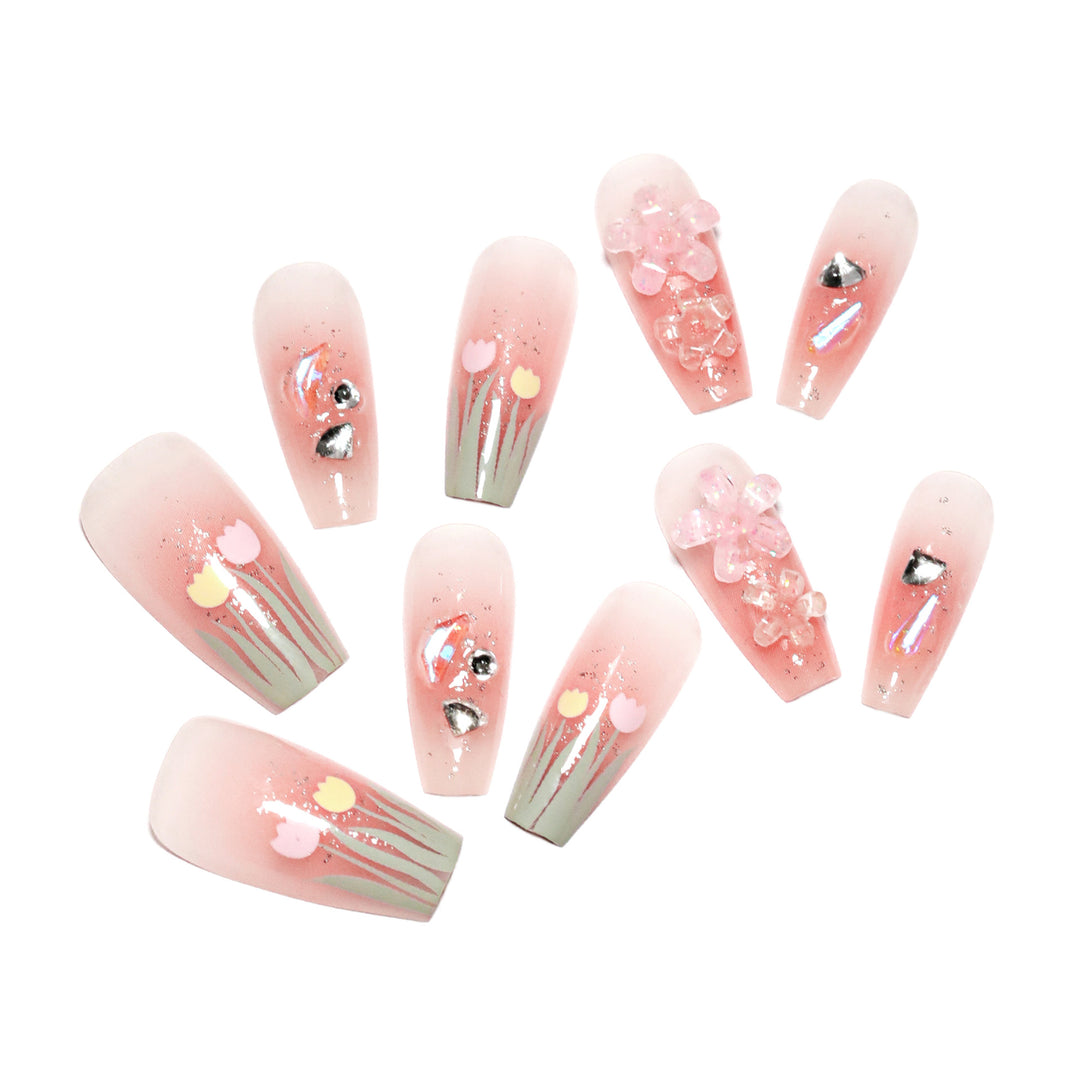 Artistic acrylic nails with floral design Stornfield