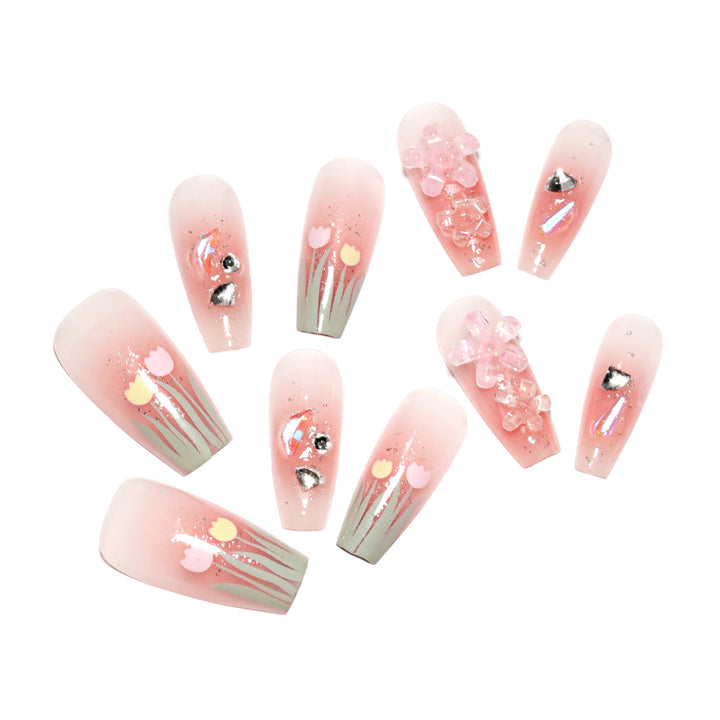 Artistic acrylic nails with floral design Stornfield