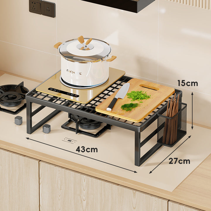 Elevated Stove Shelf Rack with Grid Top and Heat-Resistant Metal Frame
