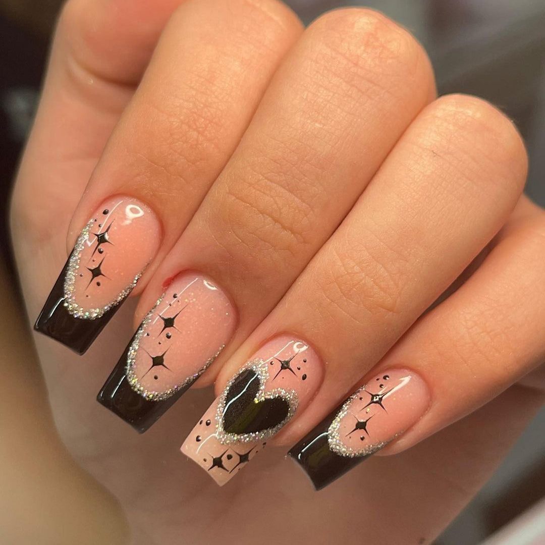 Artful Nail Extensions with Elegant Glitter Details Stornfield