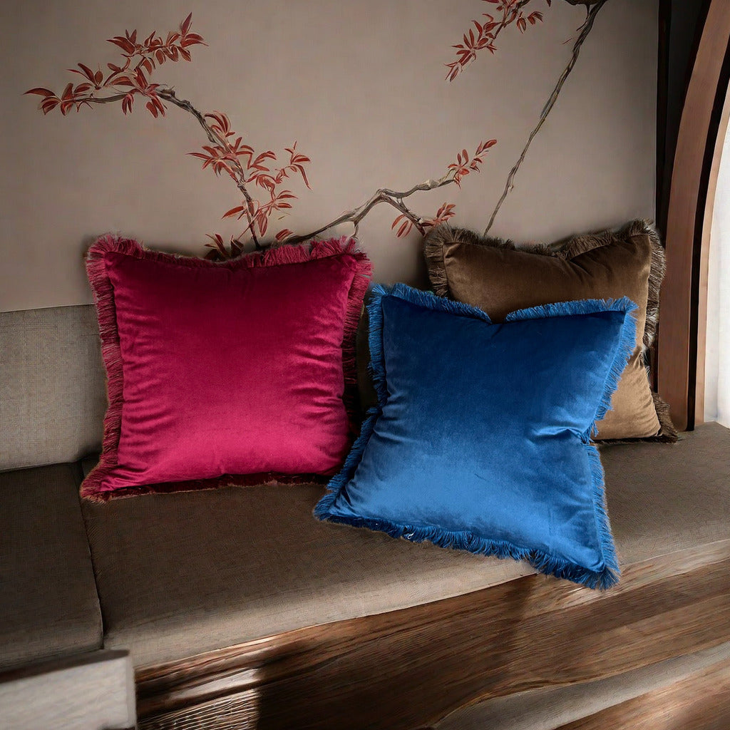 Frayed-Edge Square and Lumbar Decorative Pillow Set