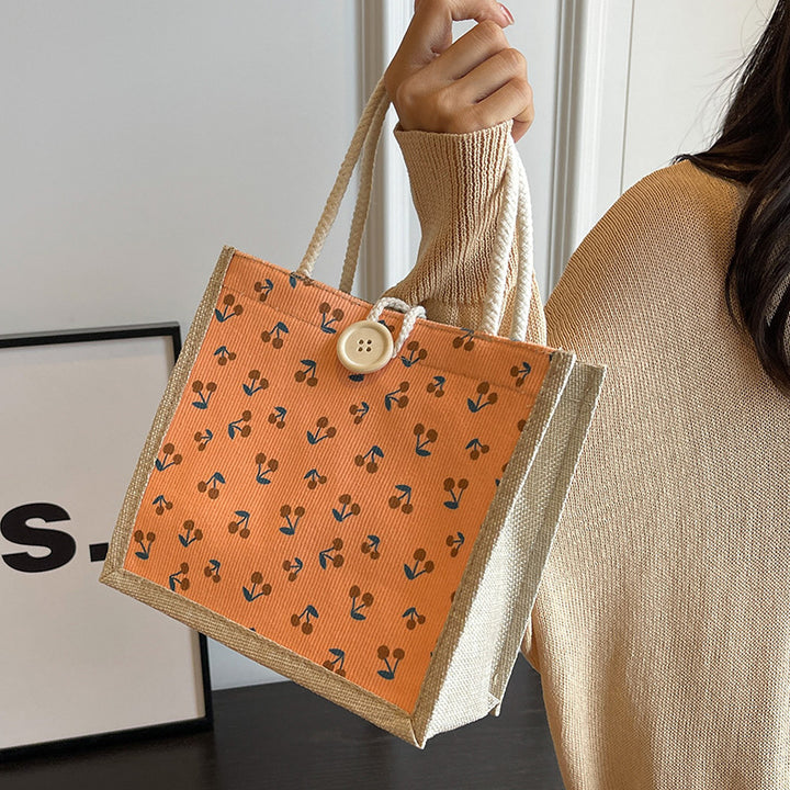 Floral Print Jute Tote Bag