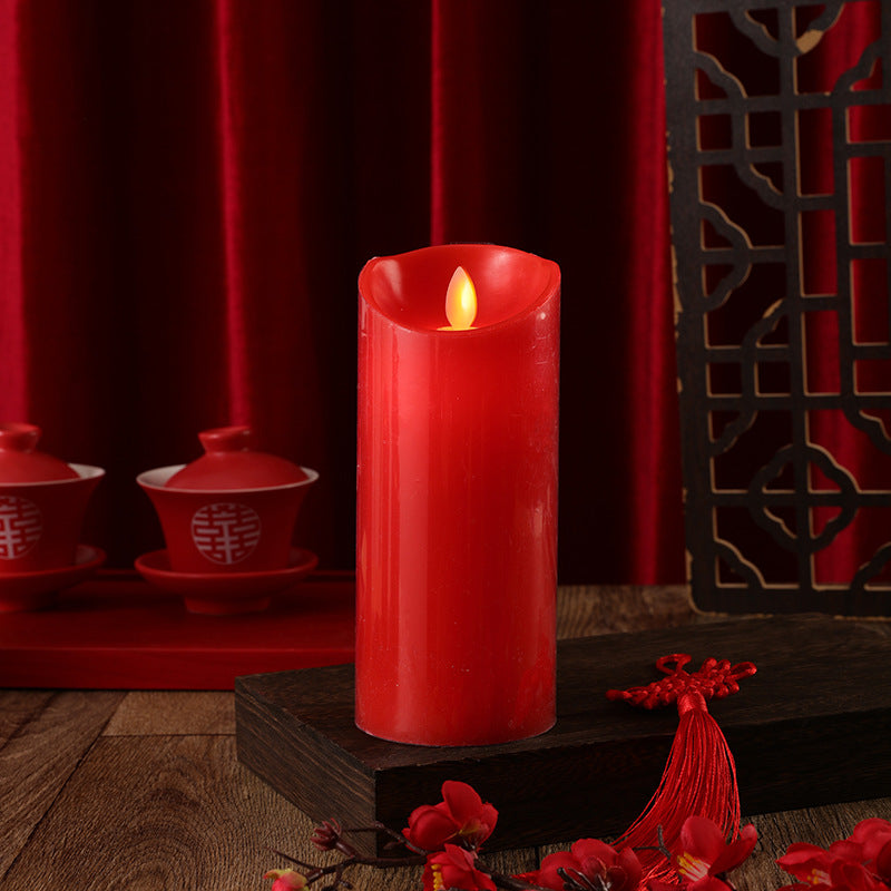 Realistic Wax-Look Flameless LED Pillar Candle with Flicker Flame and Drip-Edge Top