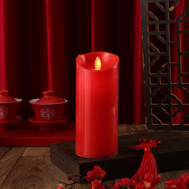 Realistic Wax-Look Flameless LED Pillar Candle with Flicker Flame and Drip-Edge Top