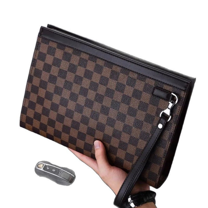 Leather Checkered Document Clutch Stornfield