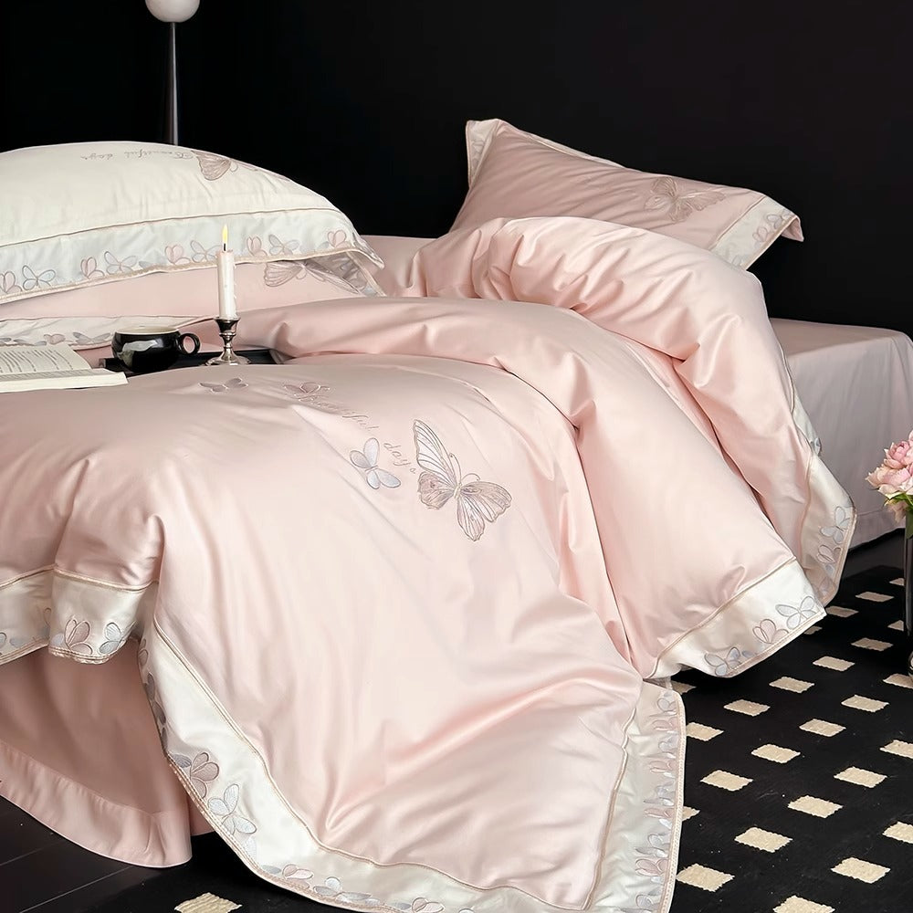 Embroidered Butterfly Cotton-Sateen Duvet Cover Set