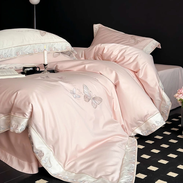 Embroidered Butterfly Cotton-Sateen Duvet Cover Set