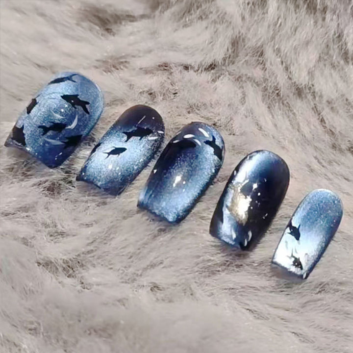 Artistic Ocean-Themed Press-On Nail Art Set Stornfield
