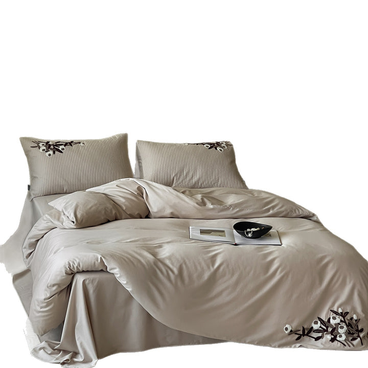 Quilted Ribbed Pillow Sham & Embroidered Duvet Cover Set