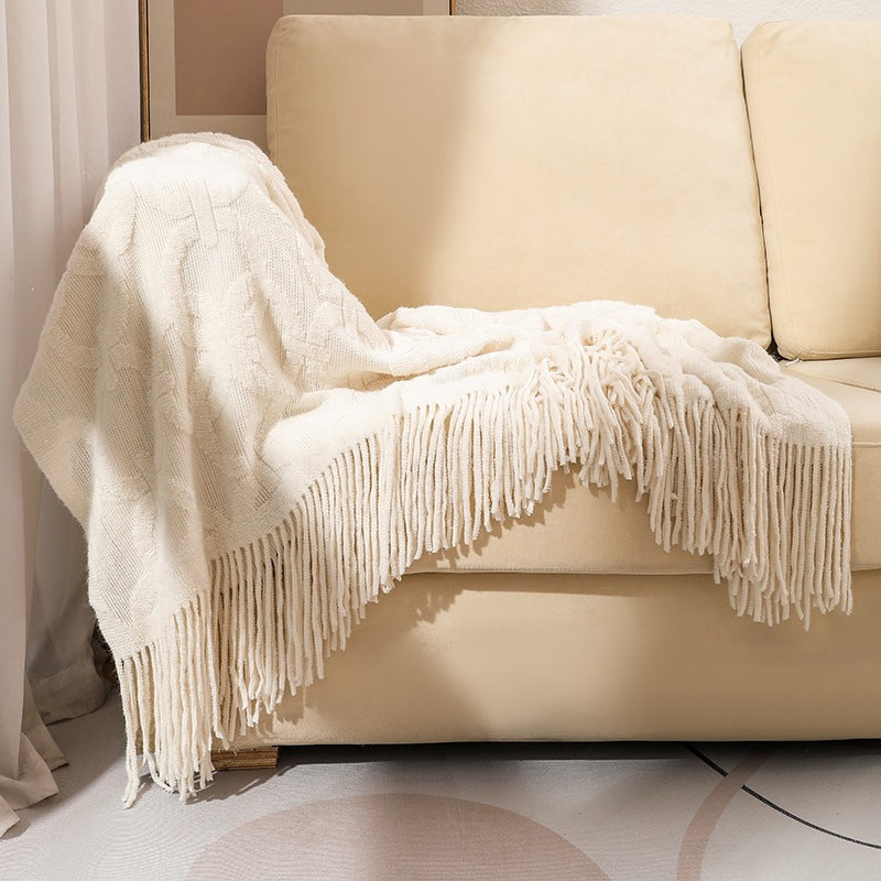 Cozy Textured Fringe Throw Blanket