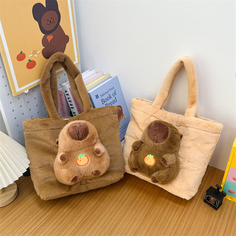 Plush Tote Bag with Large Interior Compartment and Cute Animal Design Stornfield
