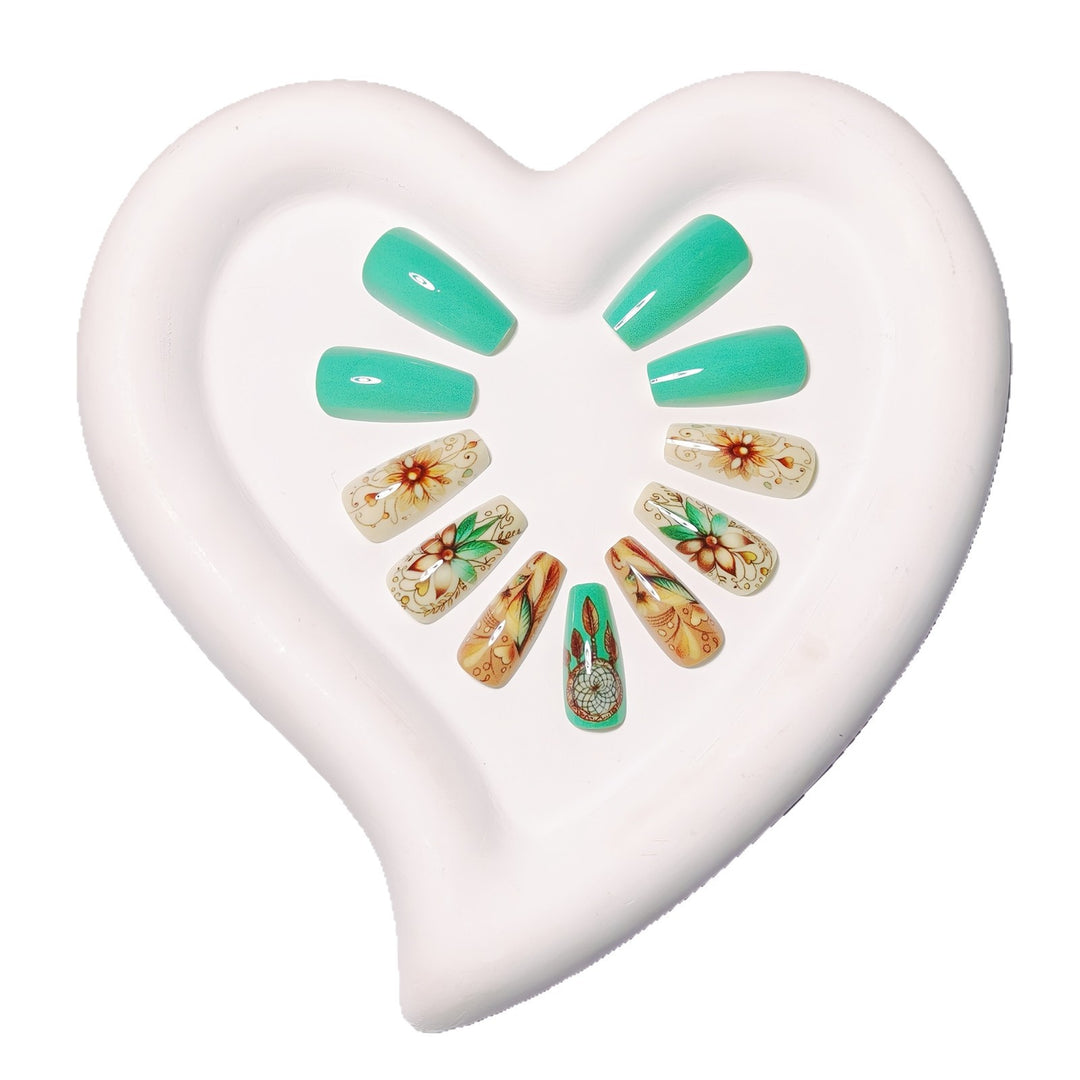 Creative artificial nails with floral and dreamcatcher design elements Stornfield