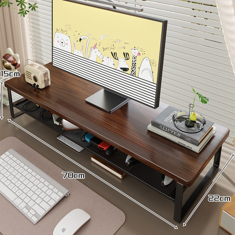 Wood-Top Monitor Stand Riser with Metal Frame and Mesh Under-Shelf
