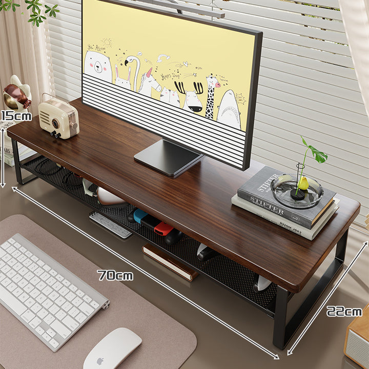 Wood-Top Monitor Stand Riser with Metal Frame and Mesh Under-Shelf