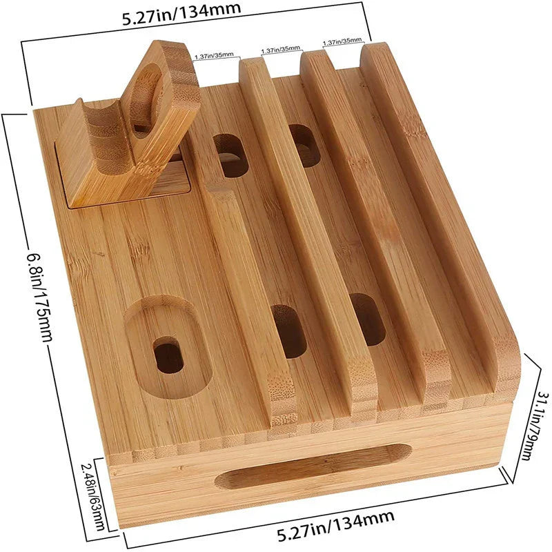 Stornfield | Tekavo Bamboo Charging Station – 5-Port USB Organiser with Cable Set