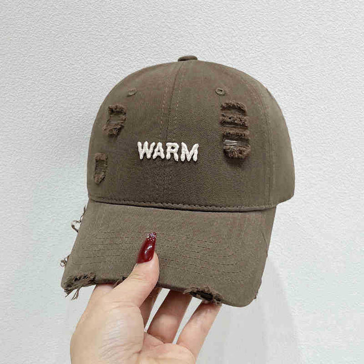 Women's Distressed Cotton Cap with Embroidered Message Stornfield