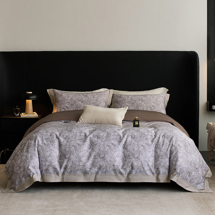 Botanical Vintage Meadow Print Cotton Duvet Cover Set with Sateen Reverse & Matching Shams