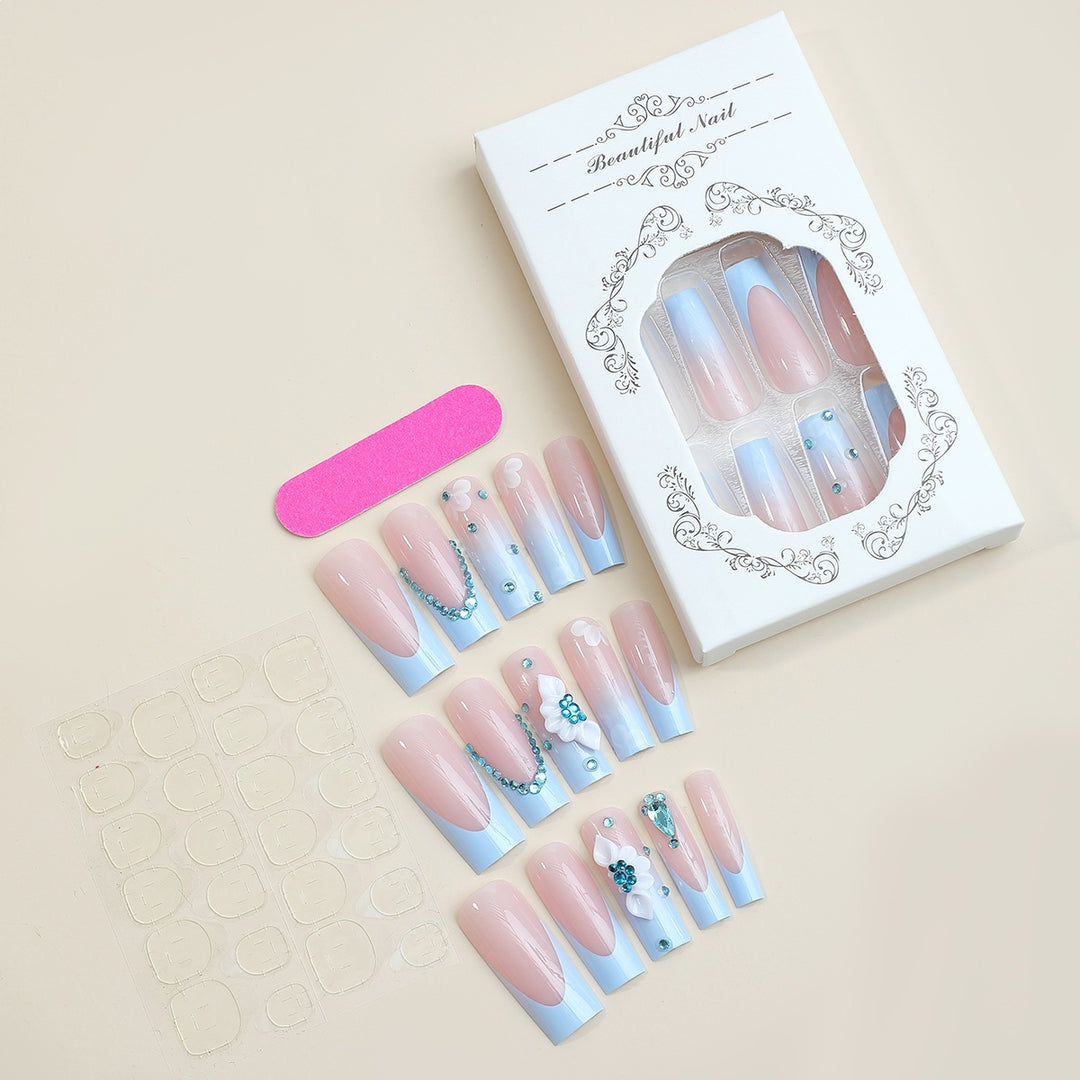 Artificial nail set with luxurious decorations and delicate ombre effect Stornfield
