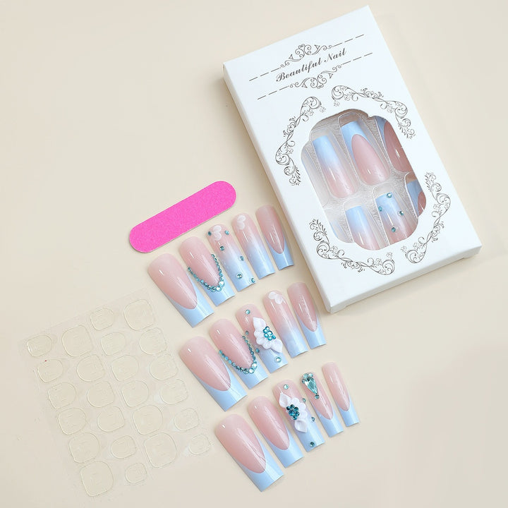 Artificial nail set with luxurious decorations and delicate ombre effect Stornfield