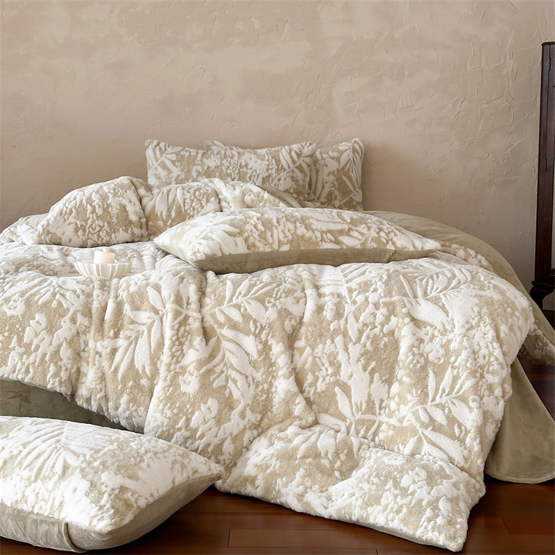 Plush Embossed Leaf Microfiber Comforter Set with Pillow Shams