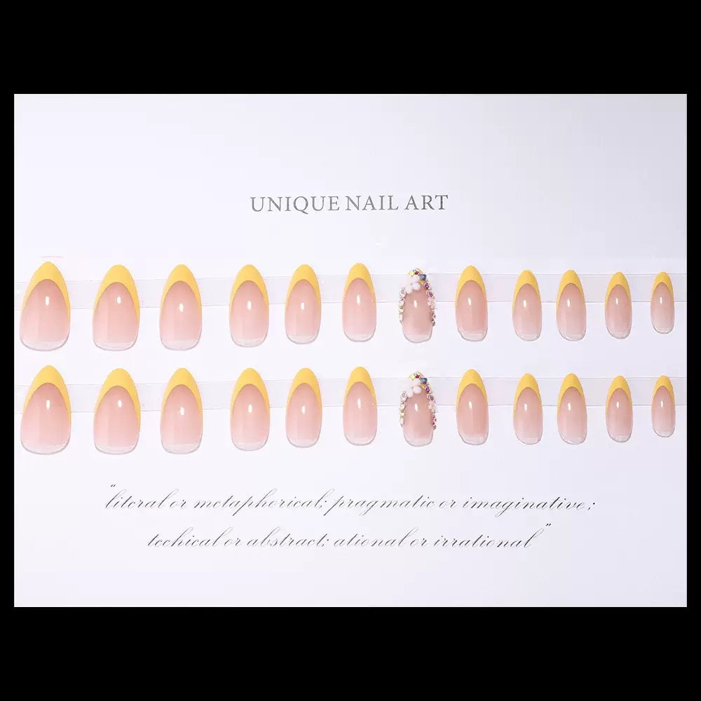 Artificial nail set with elegant French design and 3D flower decorations Stornfield