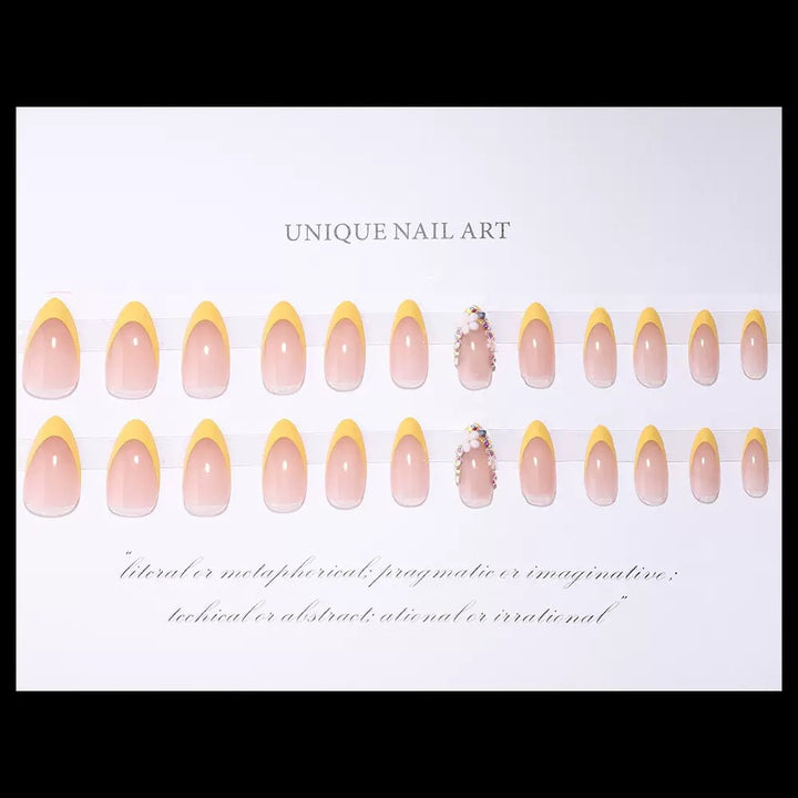 Artificial nail set with elegant French design and 3D flower decorations Stornfield