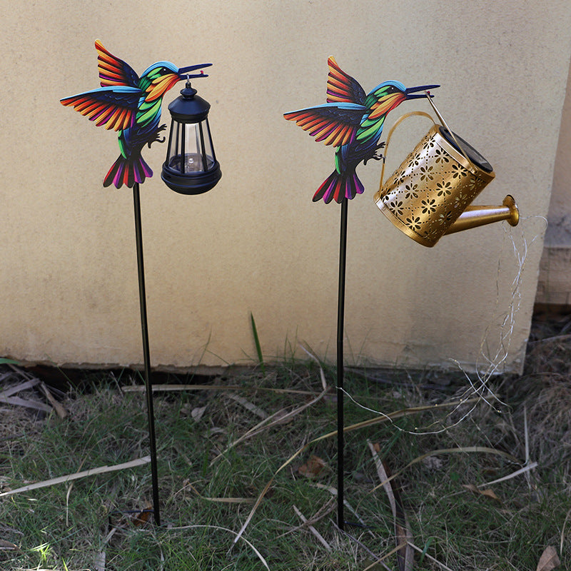 Decorative Hummingbird Solar Garden Stake With Hanging Lantern Stornfield