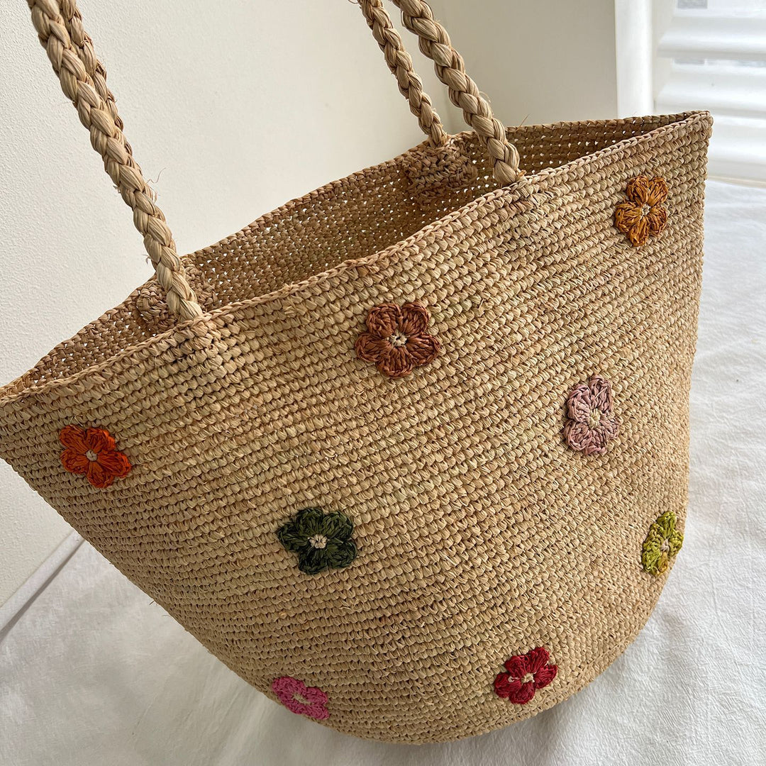 Handmade straw bag with colorful lemon design Stornfield