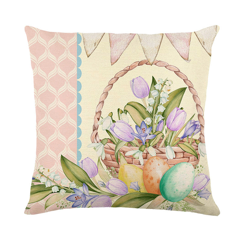 Decorative Easter Bunny Illustrated Throw Pillow Cover