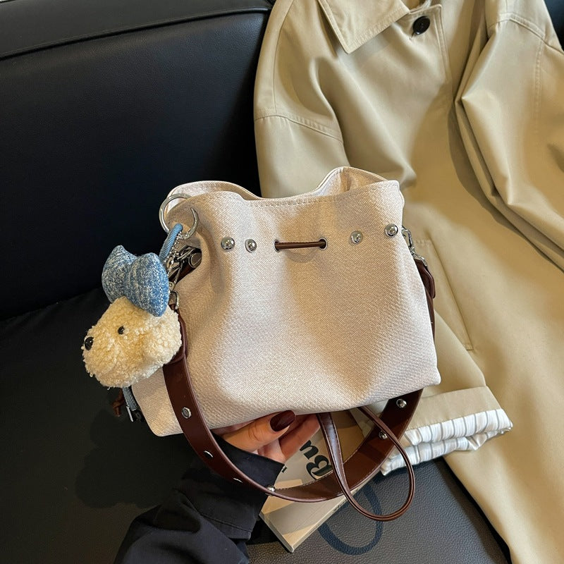 Charming Mini Bucket Bag with Cute Pendant