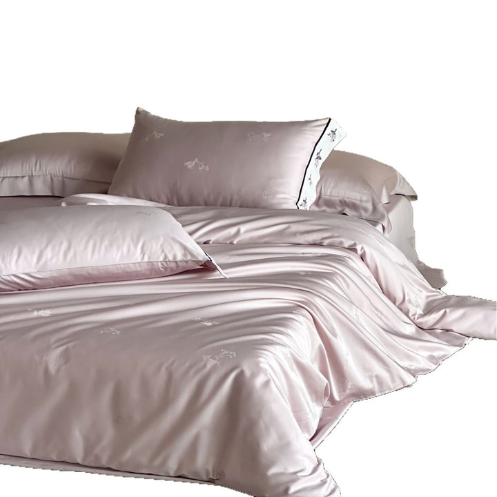 Embroidered Satin-Feel Duvet Cover Set with Floral Trim