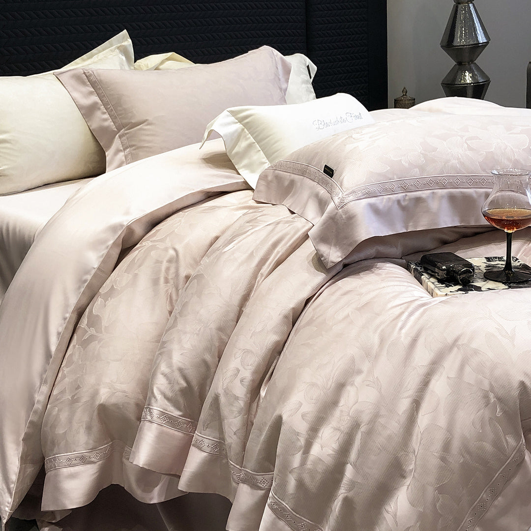 Luxury Textured-Border Egyptian Cotton Duvet Cover Set with Decorative Shams