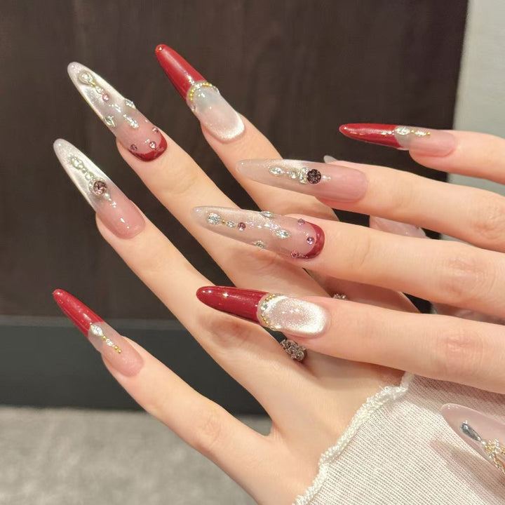 Decorative Press-On Nail Art Set with Rhinestone and Special Embellishments