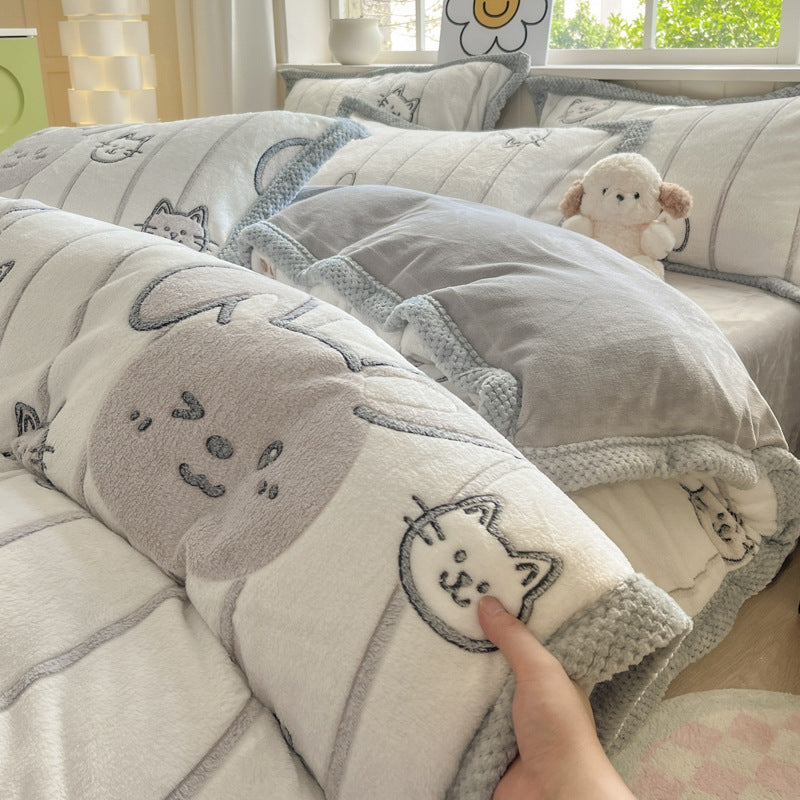 Cartoon Animal Plush Comforter Set