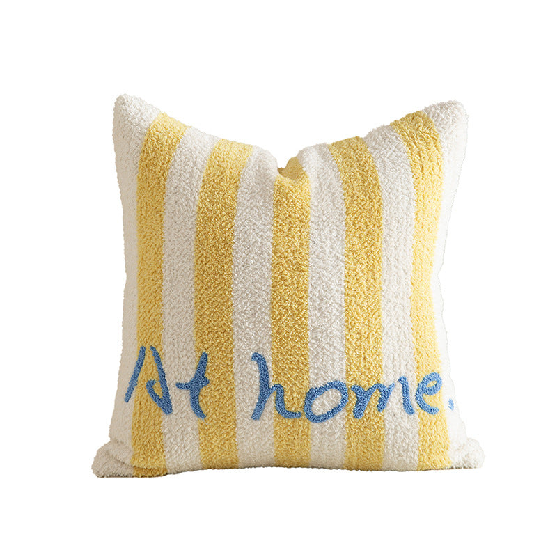 Striped bouclé decorative pillow with embossed loop structure and lettering embroidery Stornfield