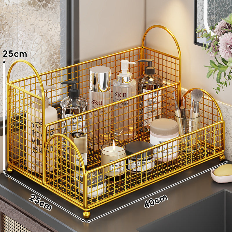 Grid Metal Countertop Vanity Storage Caddy with Raised Feet and Dual Arch Handles