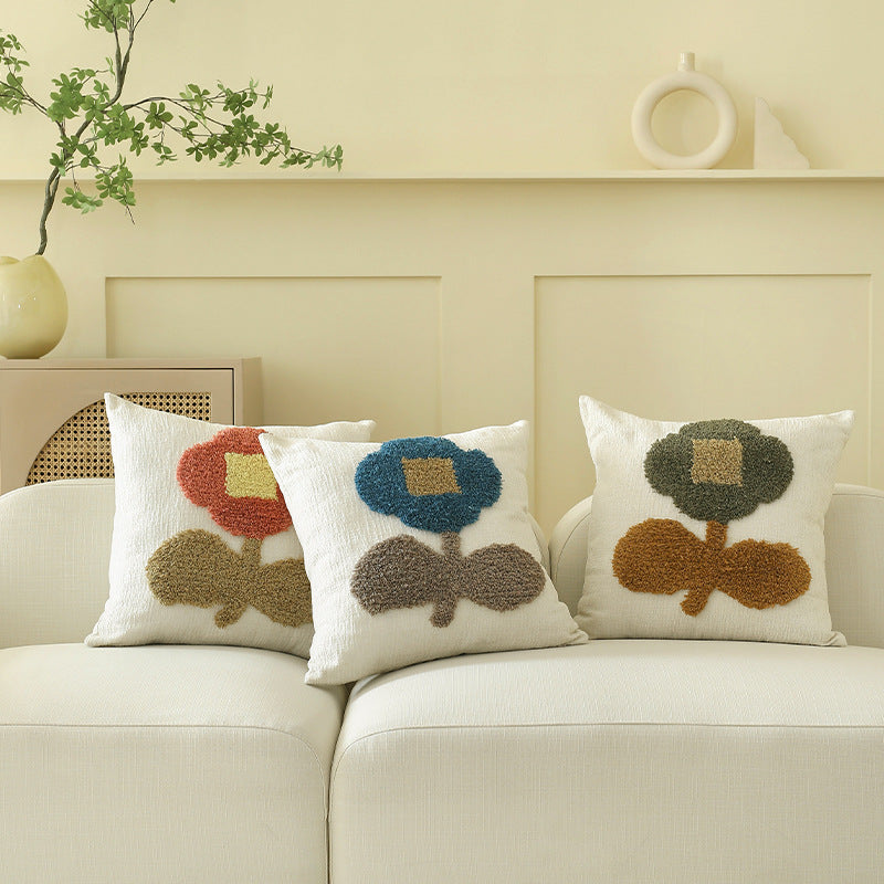 Decorative tufted cushion cover with hand-tufted flower applique Stornfield