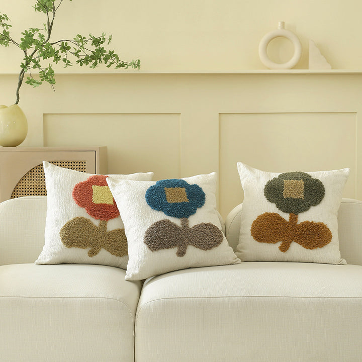 Decorative tufted cushion cover with hand-tufted flower applique Stornfield