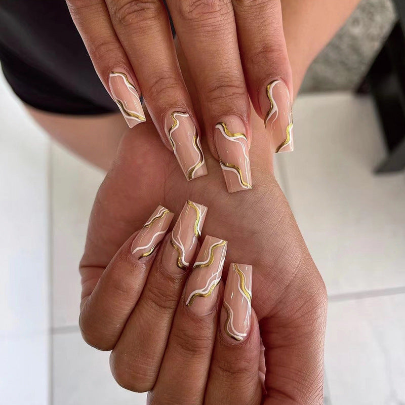 Artful Nail Extensions with Elegant Wave Design Stornfield