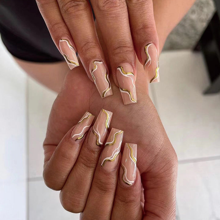 Artful Nail Extensions with Elegant Wave Design Stornfield