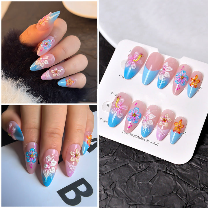 Artistic Floral-Designed Press-On Nail Set Stornfield