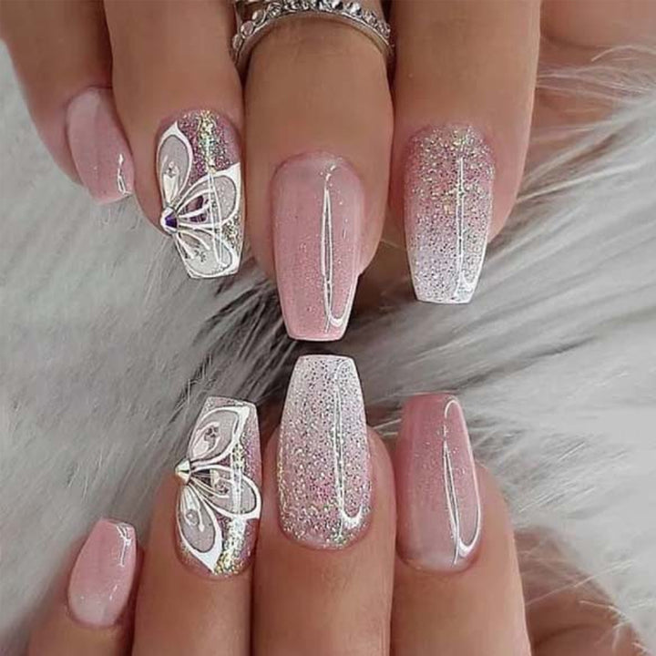 Ornate Butterfly-Inspired Acrylic Nail Extensions Stornfield