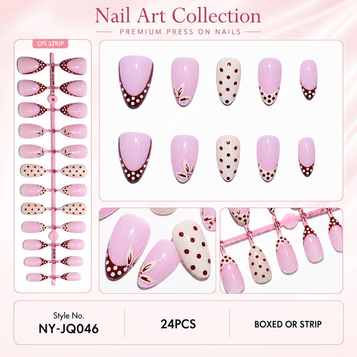 Elegant artificial nails with floral and dotted design Stornfield