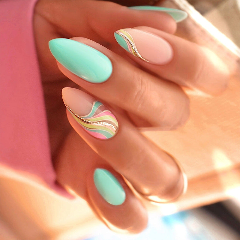 Artistic Press-On Nails Set with Unique Swirl Patterns Stornfield