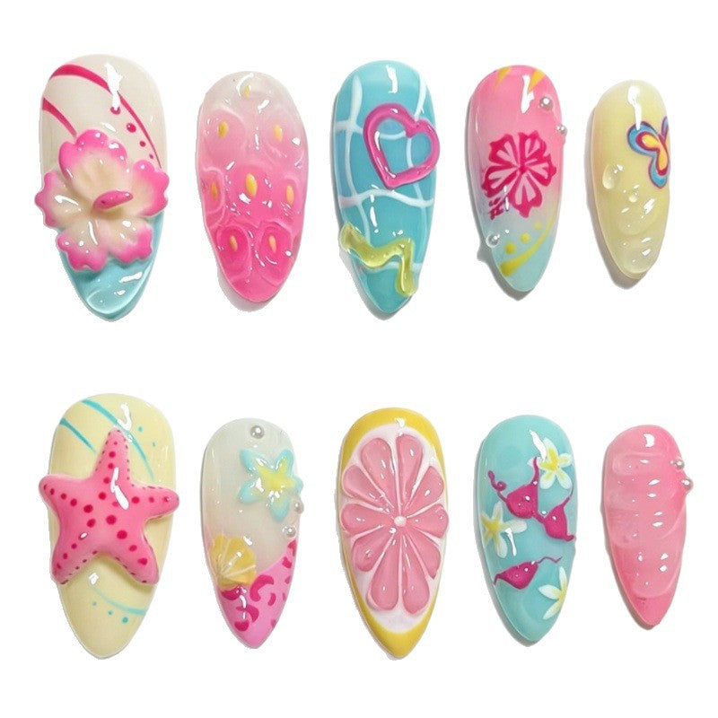 Artistic Ocean-Inspired Press-On Nail Set Stornfield