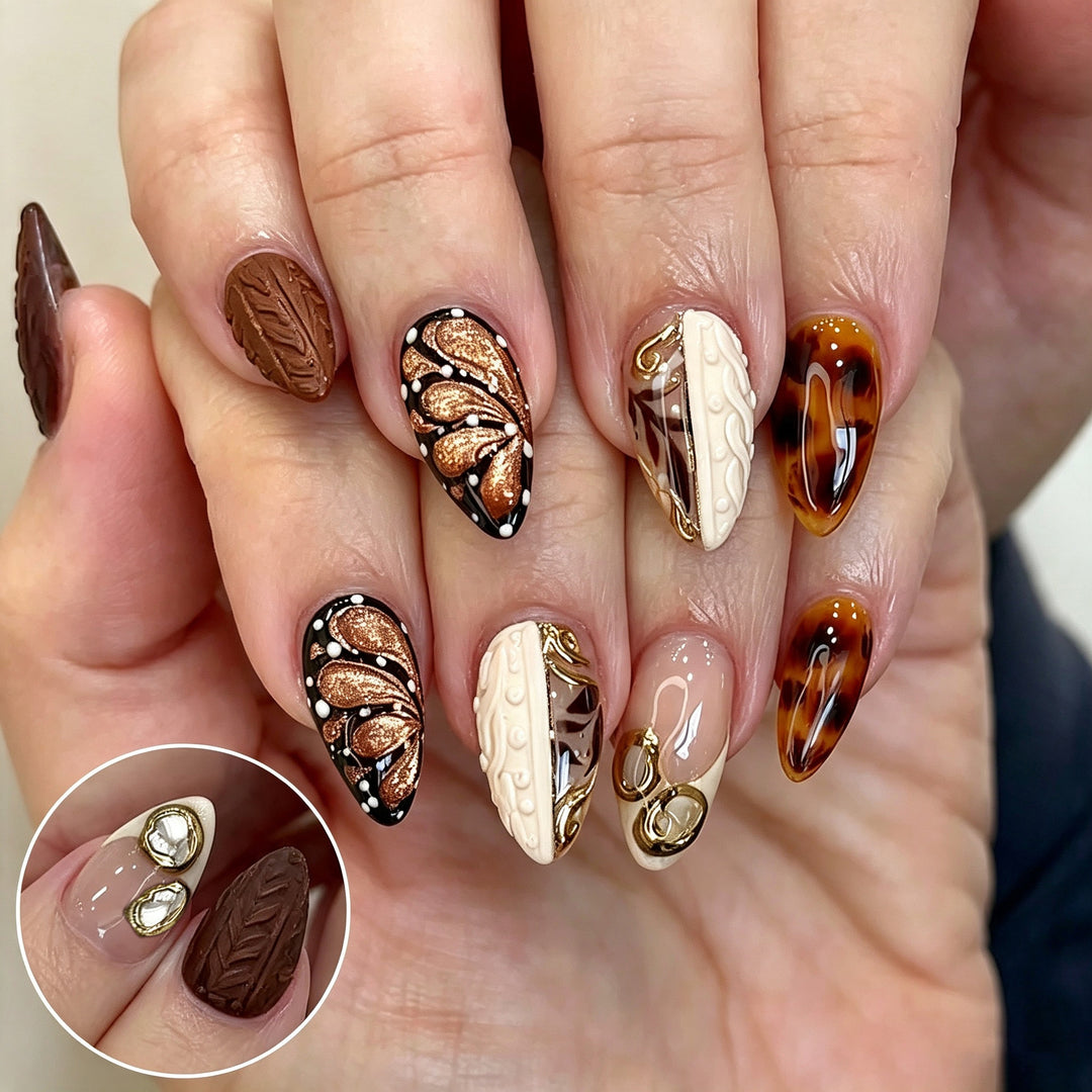 Artistic Gourmet Chocolate-Inspired Press-On Nail Art Set Stornfield