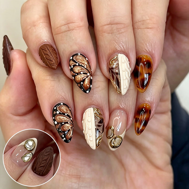Artistic Gourmet Chocolate-Inspired Press-On Nail Art Set Stornfield